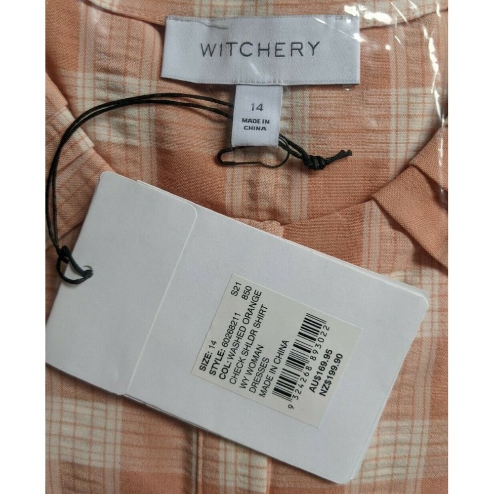 Witchery Womens Check Midi Shirt Dress Pastel Orange Long Sleeve Size 12 /14 NEW - Picture 11 of 12